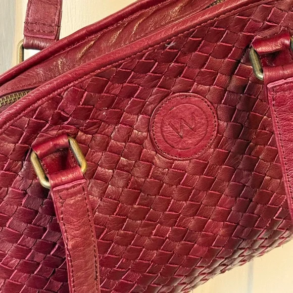 WanderersTravel Co. Sofia Woven Burgundy Leather Satchel ECU! - Picture 7 of 15